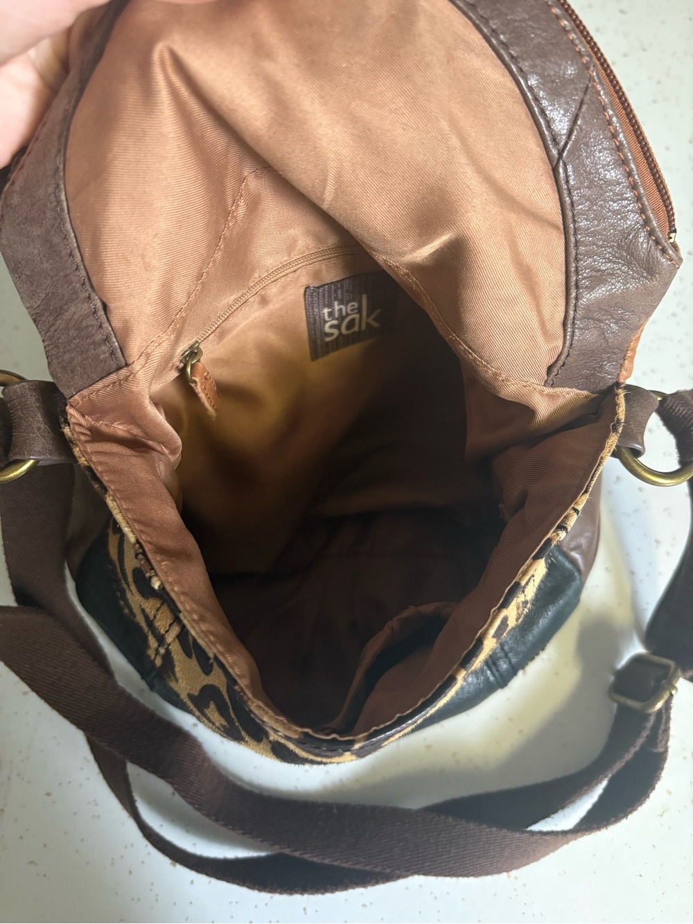 The Sak Brown Leather & Leopard slouchy Shoulder Bag - Picture 5 of 9